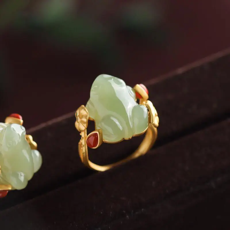 Women Accessories Trendy - الأخضر اليشم الضفدع خواتم Charms الطبيعية
