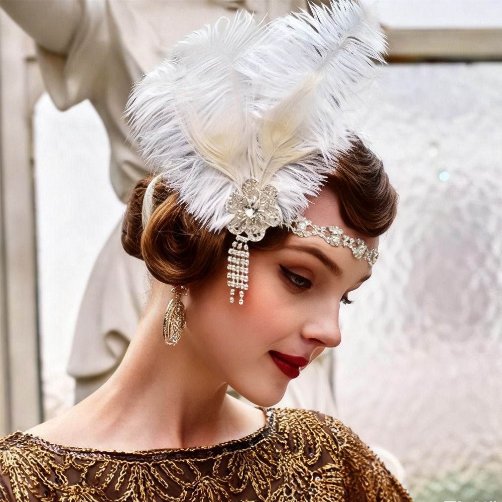 Women'S Accessories In The 1920S - عصابة رأس كلاسيكية بريش وترتر وكريستال،