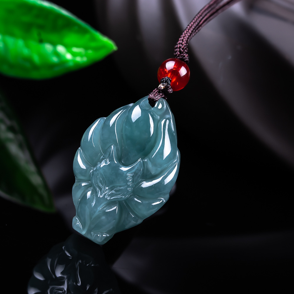 Women Accessories For Gift - قلادة ثعلب من اليشم البورمي الطبيعي،